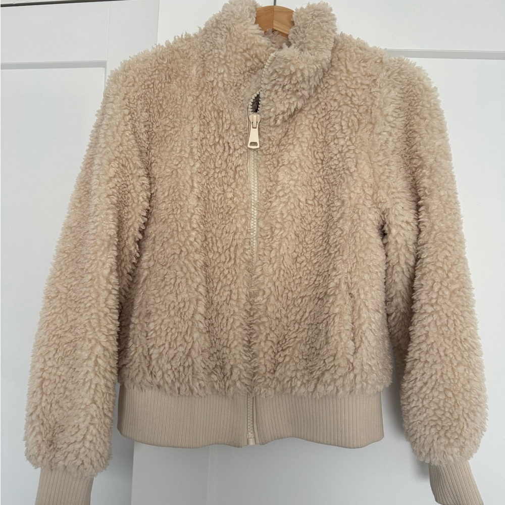 Zara Cream Teddy Jacket with Stand-Up Collar